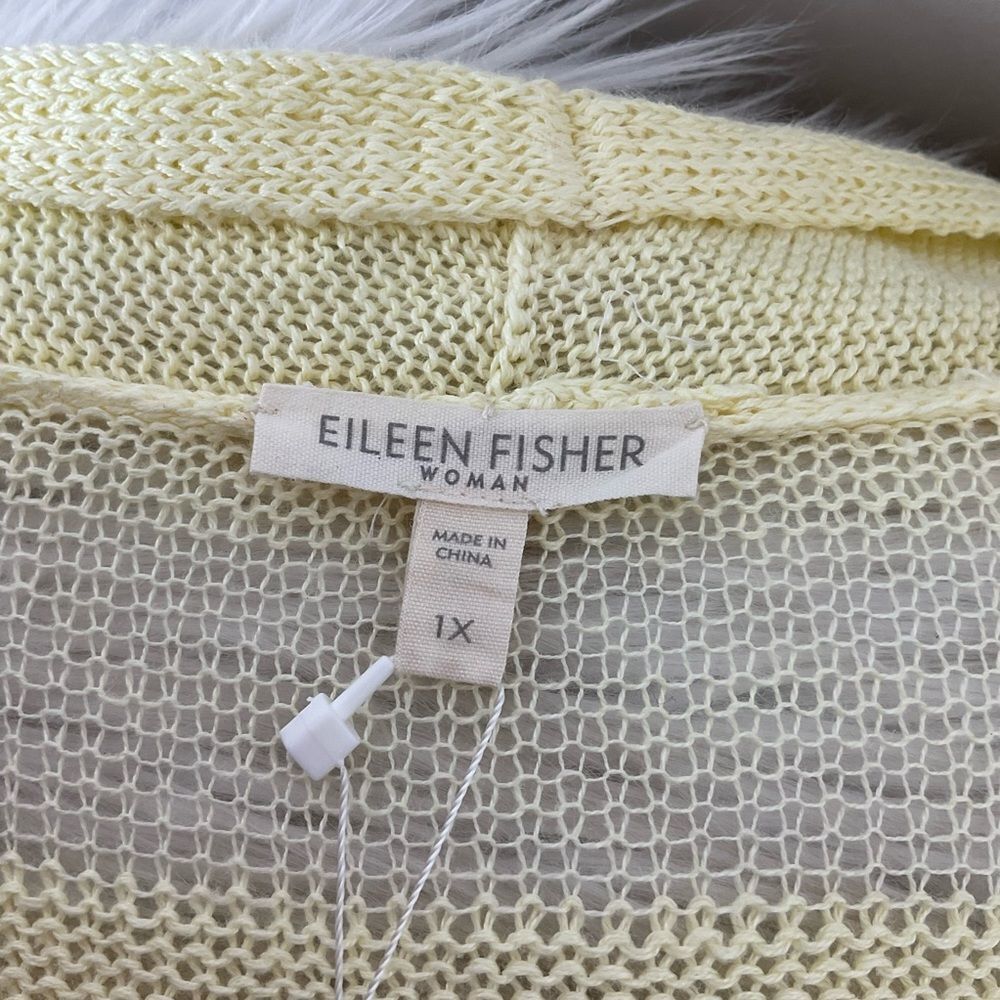 NEW Eileen Fisher Yellow Linen Shadow Stripe Knit Open Front Cardigan Top Set XL - Picture 14 of 15
